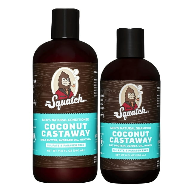 Dr. Squatch Coconut Castaway Paquete de champú + acondicionador para hombres - Mantiene el cabello con un aspecto saludable e hidratado