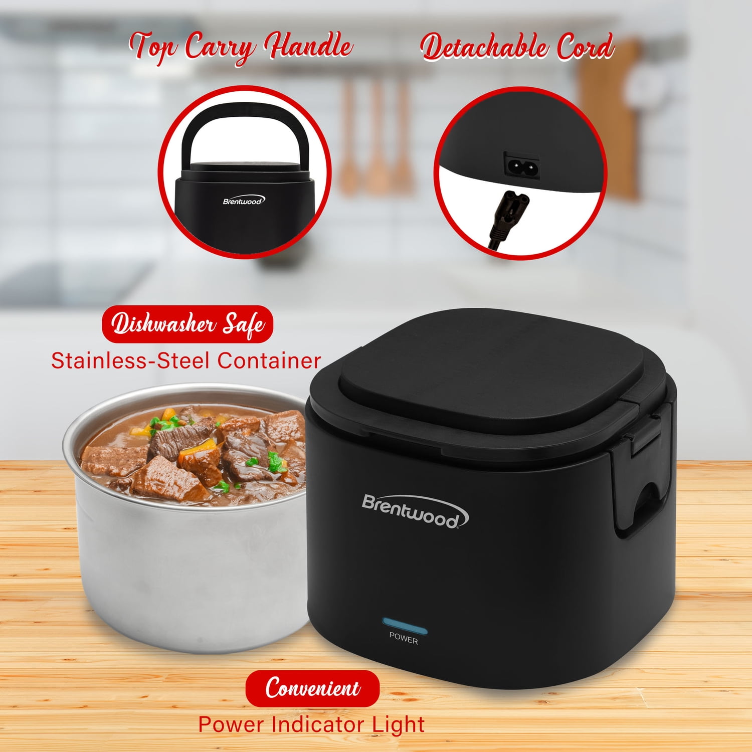 Brentwood 110-Volt 50-Watt 0.625-Qt. Portable Leakproof Electric Lunch Box (Black), ELB-600BK