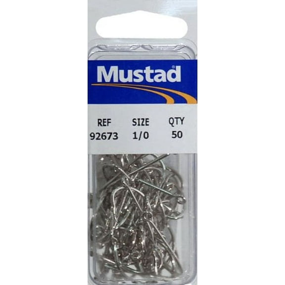 Mustad Saltwater 50 Piece Nickel Baitholder Hook - Size 1/0
