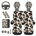 thumbnail image 6 of HUIACONG Cow Print Car Accessories Brown and Black Seat Covers Full Set with Armrest Cover Steering Wheel Cover Seat Belt Pad Headrest Cover Coasters Keychain,14 Pcs,Easy to Install, 6 of 8