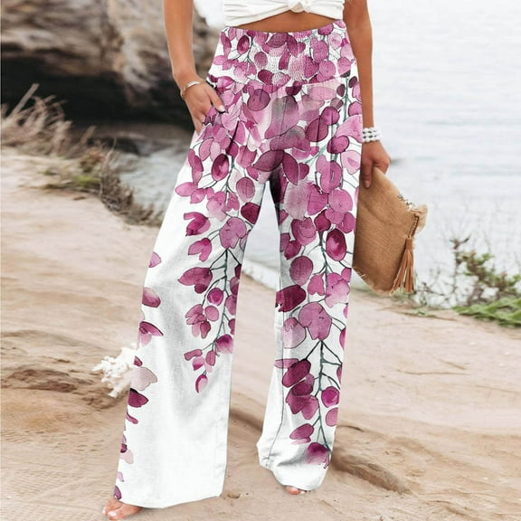 WFJCJPAF 2024 New Product Clearance! Khaki Pants for Women,Women Casual Comfortable Printing Pockets Elastic Waist Straight Loose Pants - Blue L