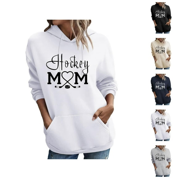 Hockey Mom Sweatshirt for Women 2026 Fall Winter Casual Long Sleeve Graphic Hoodie Hockey Mom Shirt Pullover Top with Pockets
