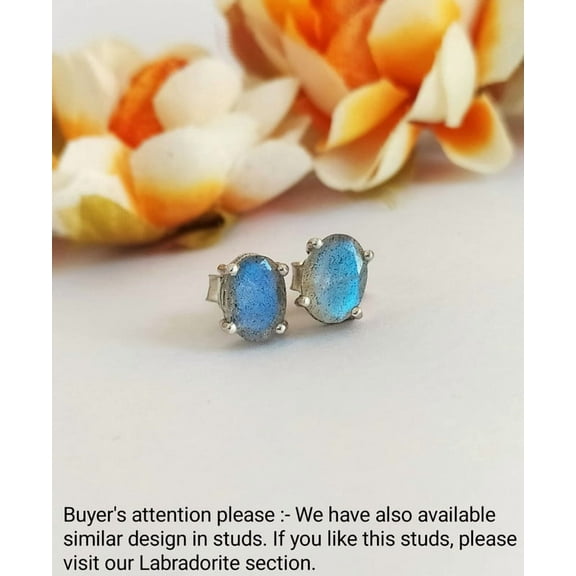 Stunning Blue Flashy Labradorite Oval Cut Stud Earrings - 925 Sterling Silver Solitaire Earrings - Birthstone Earrings - Earrings for Women