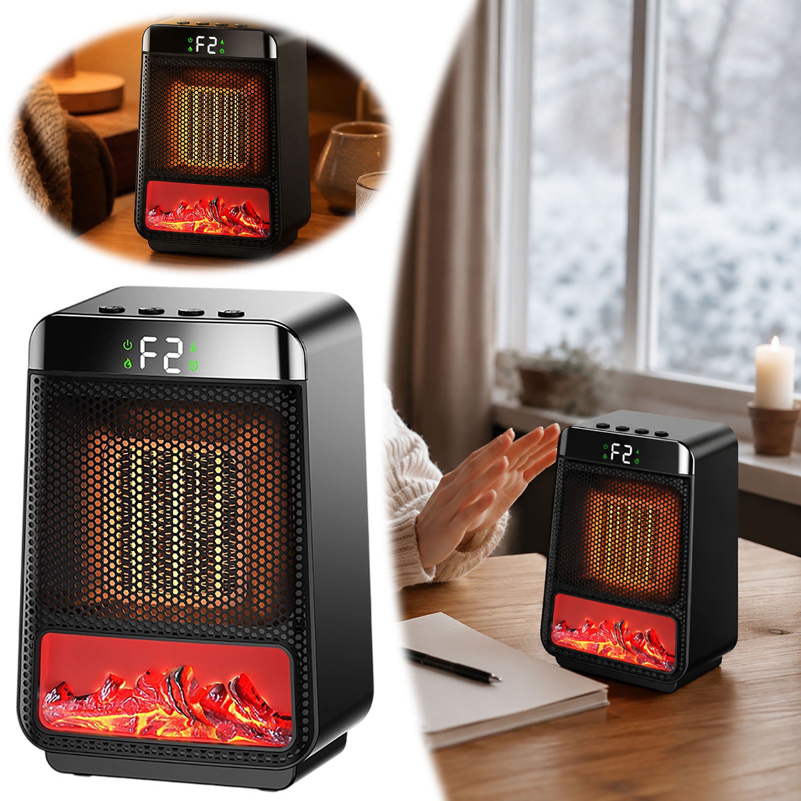 Portable Ceramic Space Heater With Digital Display - Electric Fan Heater For Bedroom Office - Home Garden Appliances for Indoor Heating (Size 9.84x6.50x4.53 Inches)