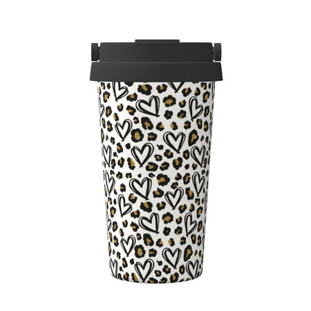 

Fuzoiu Heart Leopard Print Stainless Steel Travel Mug Vacuum Insulated Coffee Travel Mug Reusable Coffee Cup for Hot and Cold