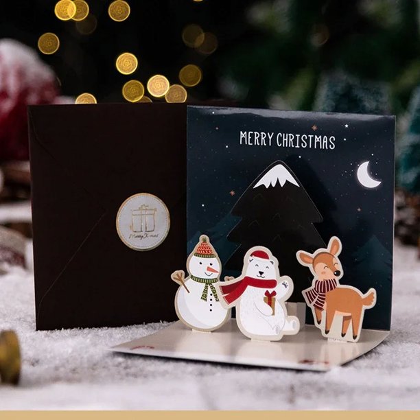 Tarjetas de felicitación navideñas Pop-UP 3D con sobre, 5/1 piezas, tarjeta postal de bendición familiar, cumpleaños, Año Nuevo, decoración navideña