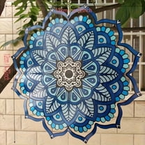HELLOYOUNG Mandala Wind Chime Wall Art - Handcrafted Teal & Blue Metal Garden Decor with Geometric Patterns Indoor/Outdoor Hanging Ornament, Unique Gift for Home, Patio, or Zen Spaces.Wind chime