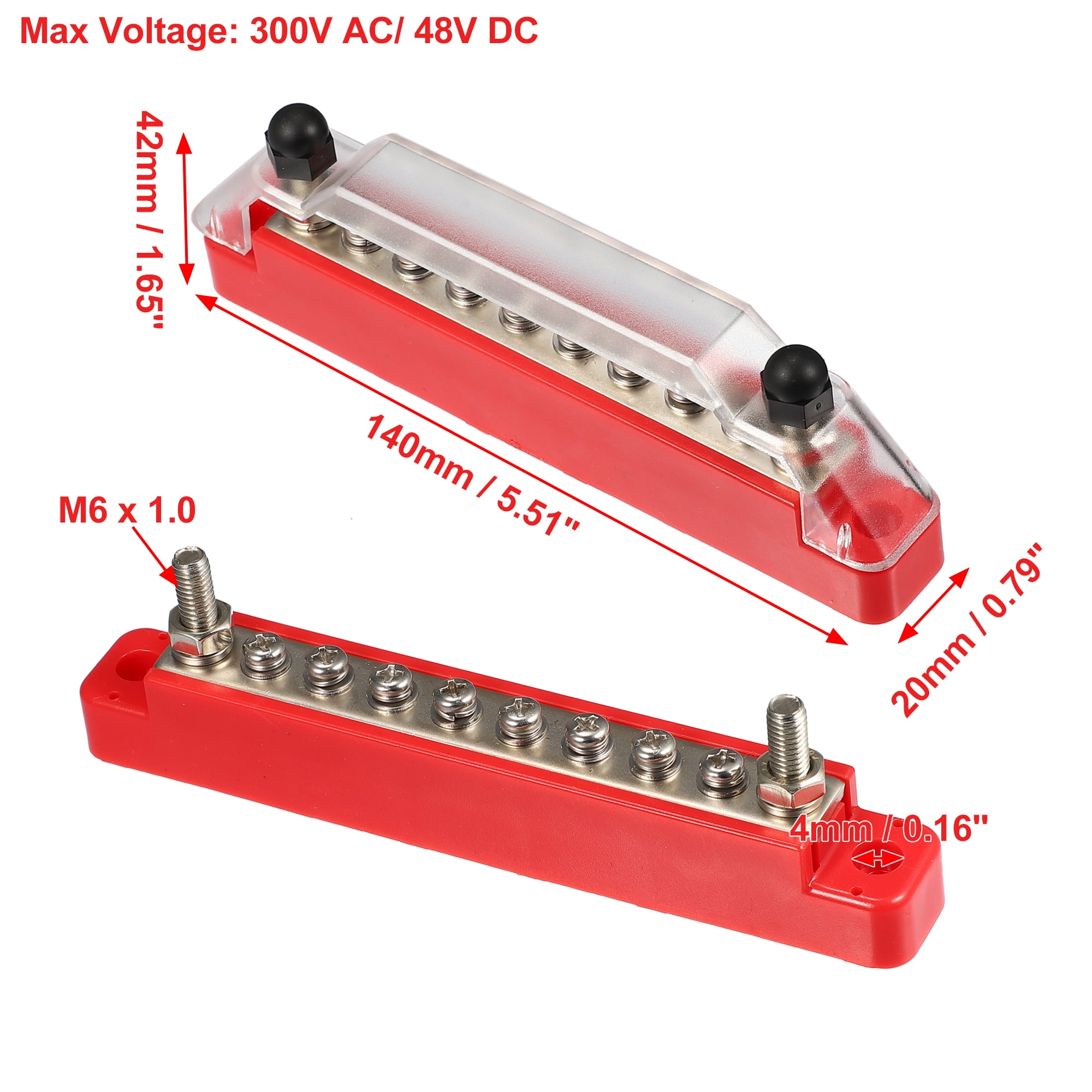 1 Set Black Red Terminal Block with Cover with Terminal Studs 8 x Terminal Screws Battery Bus Bar for RV