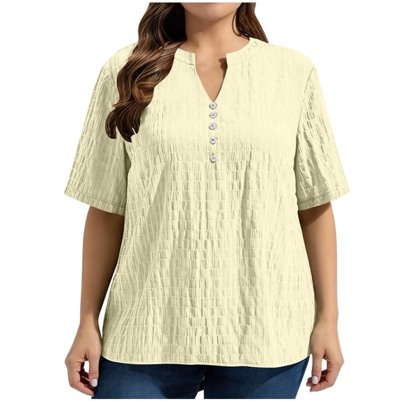 GigrtiJin Plus Size T Shirts for Womens Summer Short Sleeve Tees Loose Casual Solid Color Pull On V Neck Basic T Shirts XL-5XL
