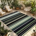 thumbnail image 2 of Outdoor Rug 5x7 ft Green Black Retro Stripe Waterproof Outdoor Patio Rug Mat Non Slip Outside Area Rugs Carpet for RV,Camping,Porch,Deck,Pool,Balconybackyard,Minimalist Geometric Pattern, 2 of 9