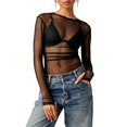 thumbnail image 2 of Women's Mesh Long Sleeve Layering Top Neck Sheer See Through Tee Shirt Blouse Comfortable Stylish Casual Wear, 2 of 2