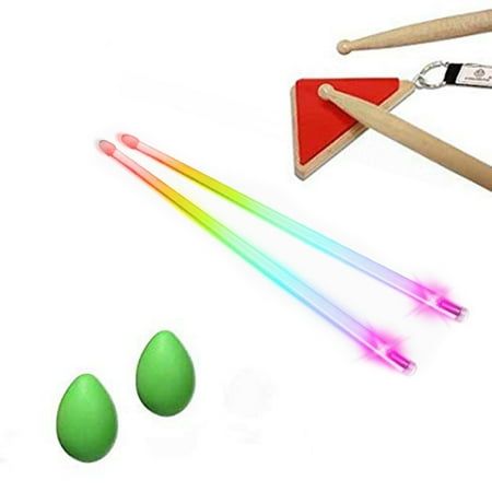 Multi-Sensory Musical Instrument Pack - Pyramid Drum Pad Red w/ Rainbow Light Up Firesticks Drumsticks & Green Egg Shaker Pair Hand Percussion
