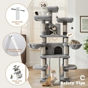 Amolife 68 X-Large Cat Tree and Tower for Indoor Cats, Condo House with Scratching Board & Thick Posts, Gray