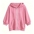 thumbnail image 4 of Woman Hoodie Dqueduo Women's Oversized Casual Solid Color Zip-Up 3/4 Sleeve Elastic Cuff Jacket – Drawstring Hoodie Pink M, 4 of 4