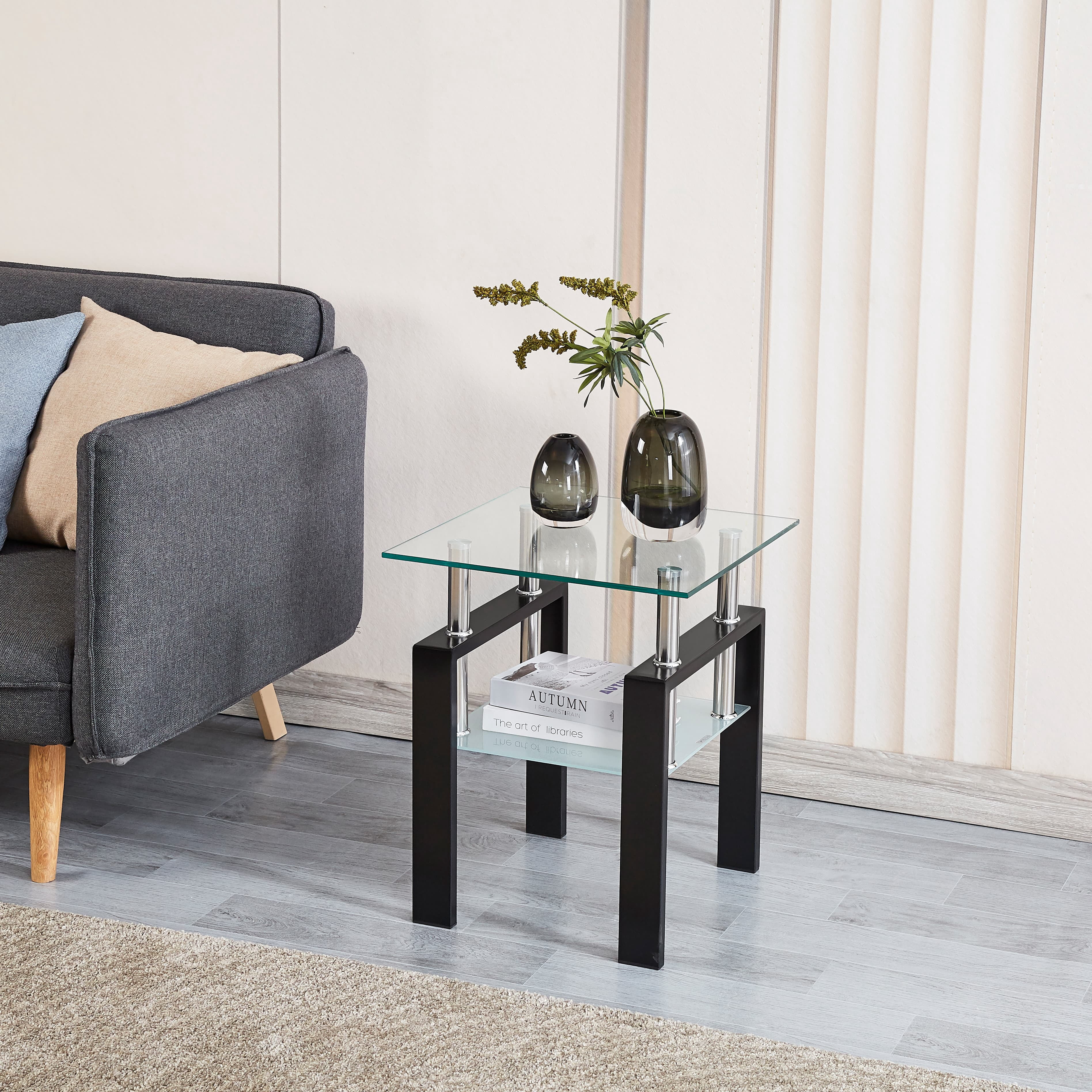 MAYEERTY 2-Piece Clear Tempered Glass Small Table, End Table for Living Room, Sofa Table