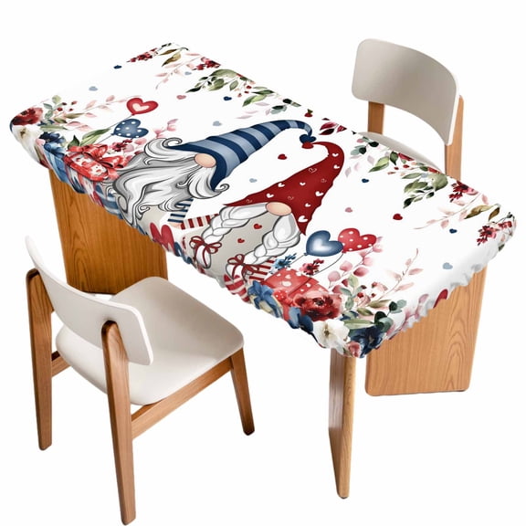 Pink Valentine's Day Table Cloths for 5 Foot Rectangle Tables, Spring Floral Gifts Eucalyptus Leaves Patio Waterproof Elastic Fitted Tablecloths, Washable Rectangular Table Cover for Camping