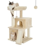 PAWZ Road Cat Tree Luxury Cat Tower with Double Condos, Spacious Perch, Fully Wrapped Scratching Sisal Posts and Replaceable Dangling Balls Beige