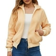 thumbnail image 2 of IROINNID Women's Casual Short Jacket Turndown Lapel Solid Color Blouson Jacket Long Sleeve Outwear, Yellow, 2 of 5