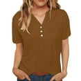 thumbnail image 2 of Womens Shirts Dressy Casual! Comdrip Cotton Linen Shirts for Women Summer Button Down Tops Short Sleeve Casual Blouses Oversized Tshirts 2025 Henley Shirts for Women Coffee L, 2 of 9