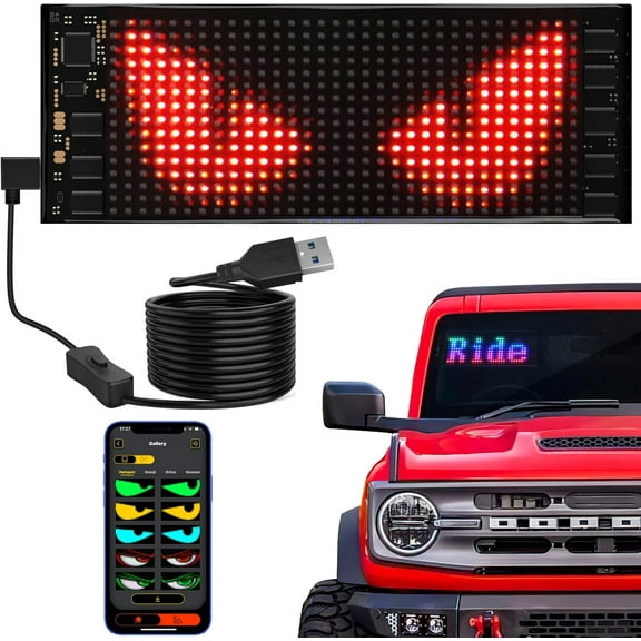 LED Light Signs for Car, 7”x3” Flexible USB 5V Bluetooth APP Control Full Color Programmable Scrolling LED Car Sign, Custom Text Pattern Animation LED Panel for Taxi Shop Home Office