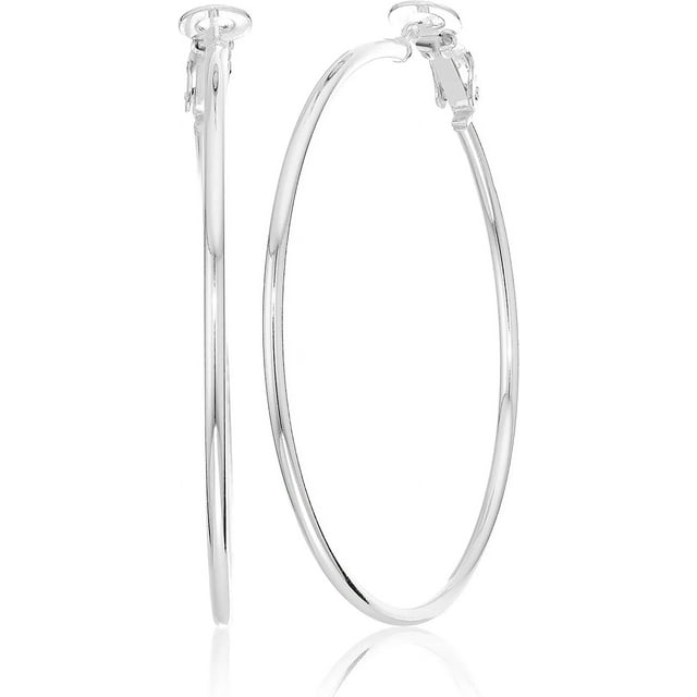 Pendientes de aro ligeros de plata de ley 925 con parte trasera de paleta, plata, 50 mm/2 pulgadas