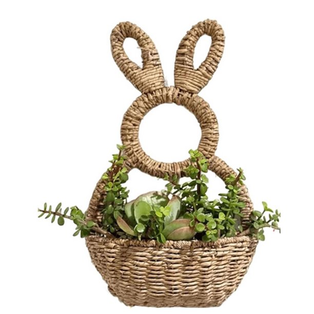 Naiovety Cesta de Pascua de mimbre tejida a mano con forma de conejo, ideal para decorar el porche o la pared. Símbolo del Conejo de Pascua. Decoración del hogar