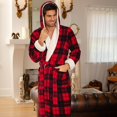 thumbnail image 3 of GFDYREE Men's Warm Fleece Robe with Hood, Plaid Big and Tall Bathrobe, 3 of 7