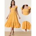 thumbnail image 2 of Vestido de verano fruncido Allegra K para Mujer Cuello Cuadrado bohemio Sin Mangas volantes Midi Amarillo L, 2 of 5