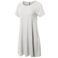 thumbnail image 3 of FashionOutfit Women's Solid Round Neck Short Sleeves Dress with Side Pocket, 3 of 5