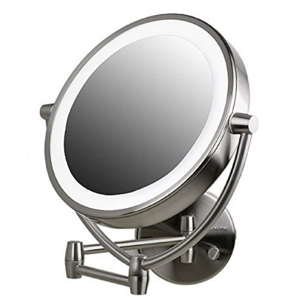Ovente Wall Mount Lighted Makeup Mirror 9 5 Inch 1x 10x Magnifier 360 Rotating Double Sided Acrylic Edge Dimmable Led Extendable Reach Battery Usb Adapter Operated Large Nickel Brushed Mlw45br1x10x Com Ovente Wall Mount Lighted Makeup Mirror, Battery Illuminated Makeup Mirror