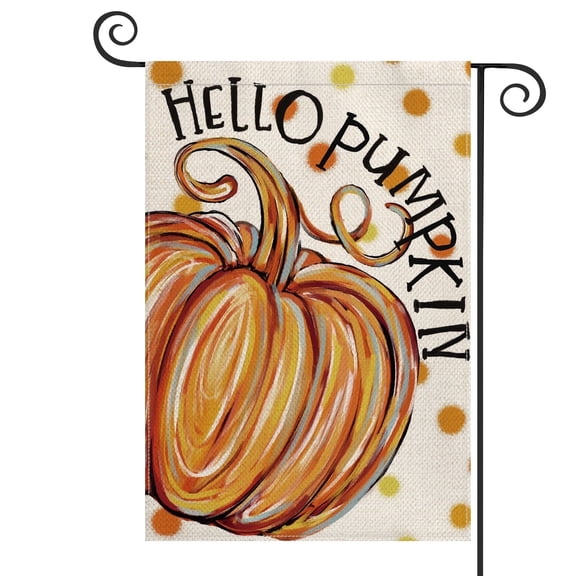 Sm:)e Watercolor Pumpkin Polka Dot Fall Garden Flag 12x18 Inch Double Sided, Autumn Small Banner Yard Sign Outside Decoration