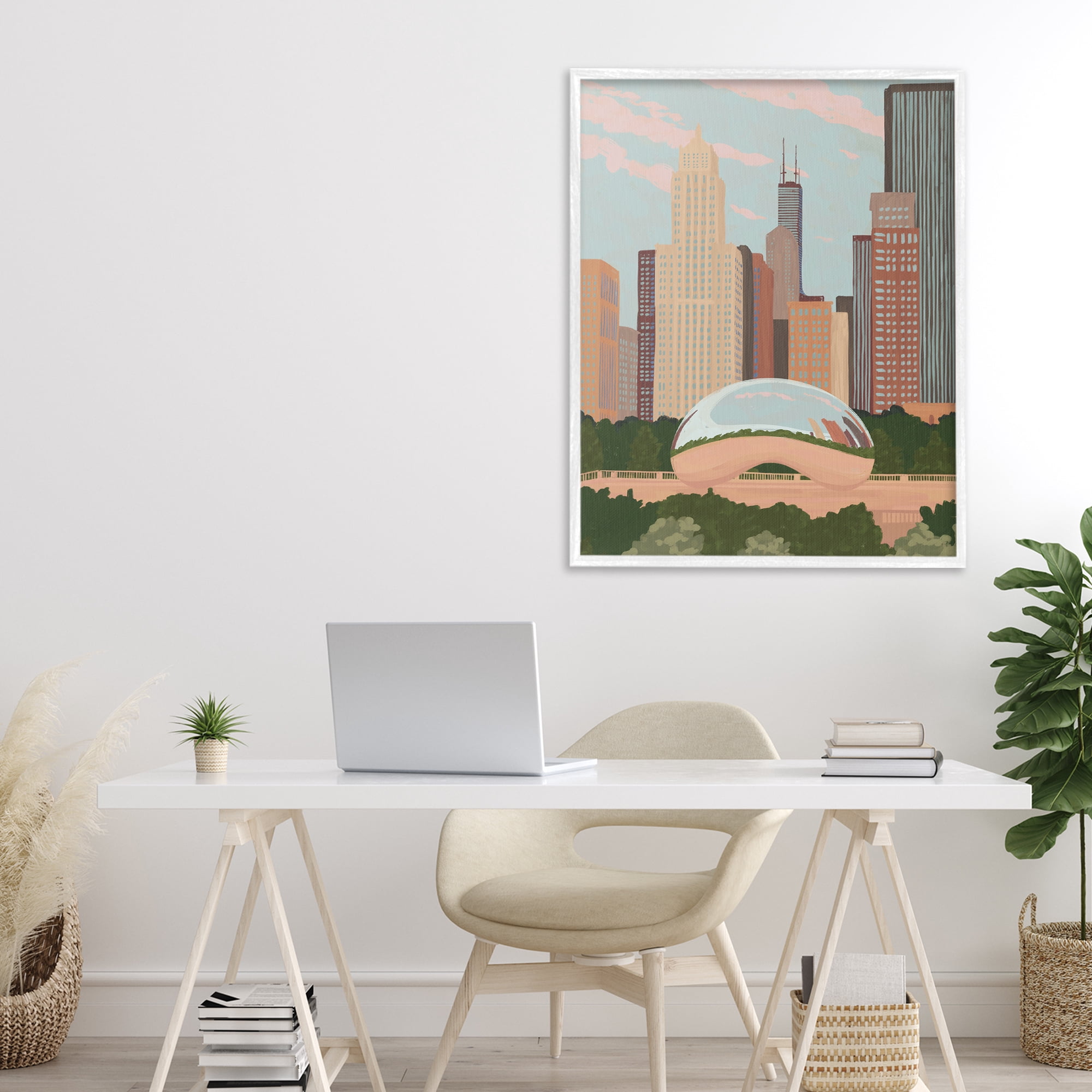 Stupell Industries Chicago Bean Cityscape White Framed Giclee Art, design by Veronica Lara
