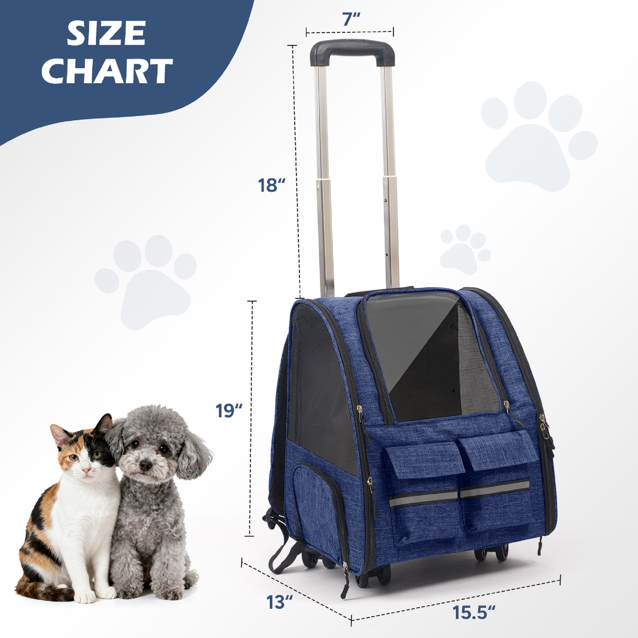 Portable and Breathable Pet Trolley Case Large Capacity Pet Air Case Going Out Dog Cat Suitcase, Blue