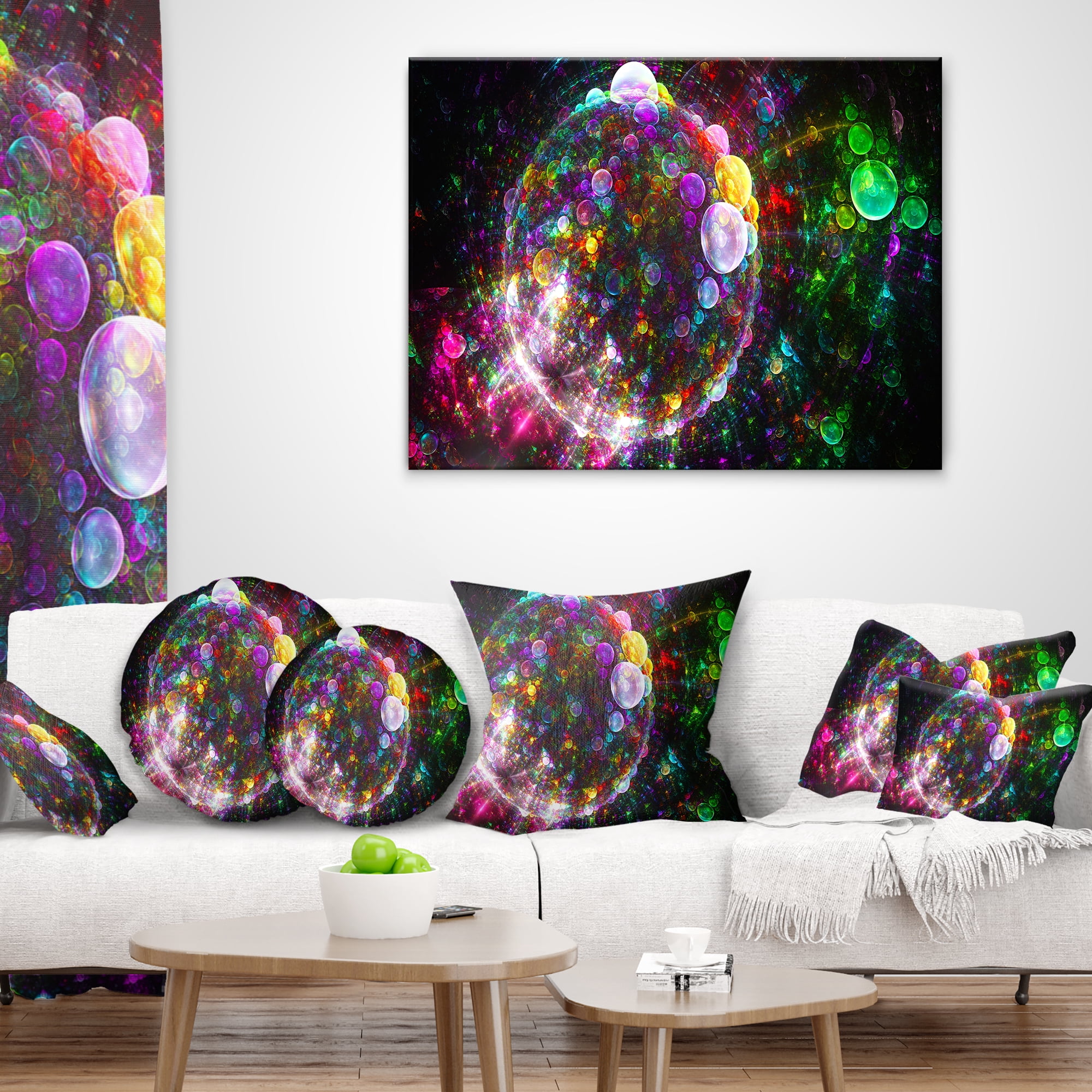 Designart Multi Color Fractal Spherical Bubbles - Abstract Throw Pillow - 16x16