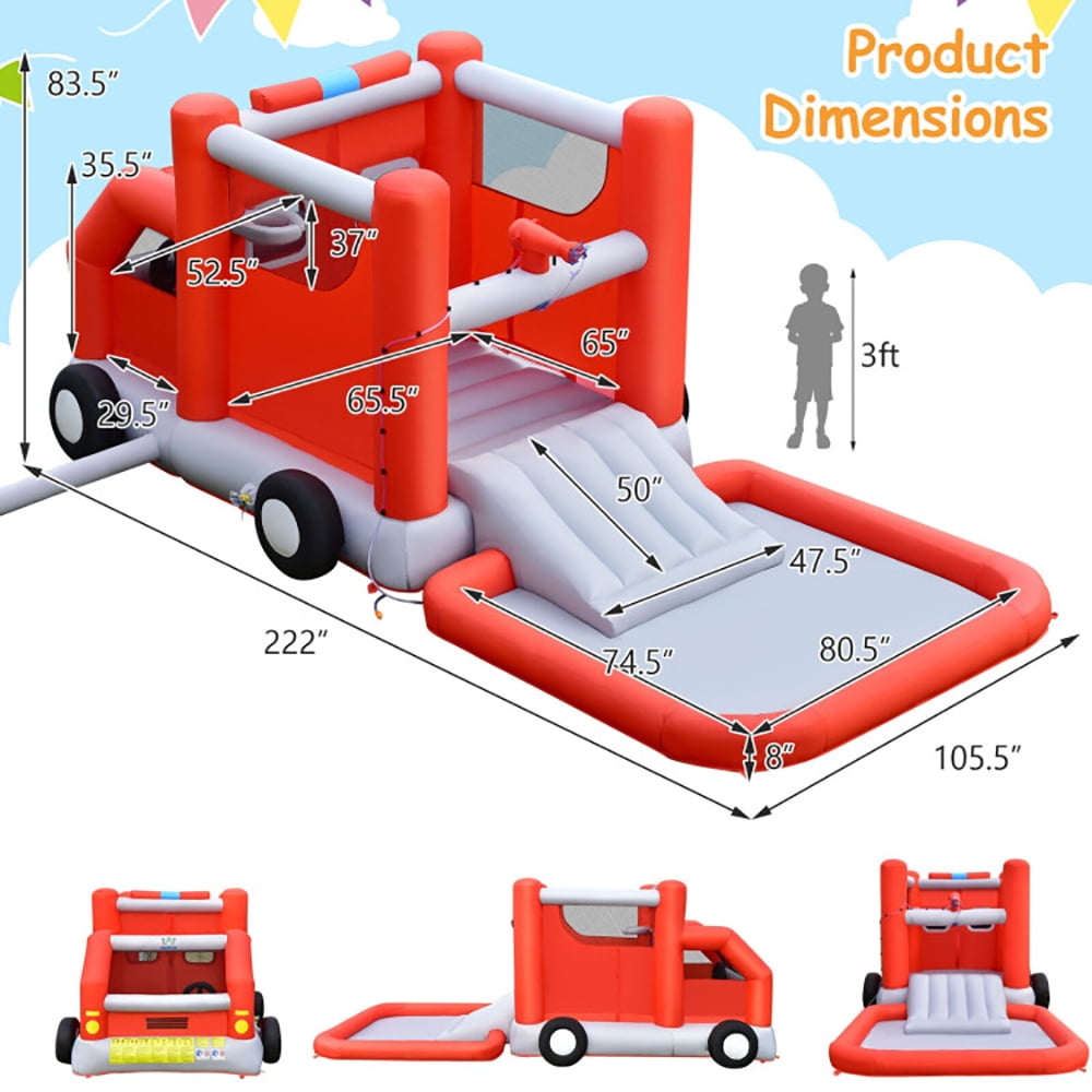 Aimee Lii Fire Truck Themed Inflatable Castle Water Park Kids Bounce House without Blower, Playhouse for Kids Outdoor Aimee Lii Fire Truck Themed Inflatable Castle Water Park Kids Bounce House without Blower, Playhouse for Kids Outdoor
