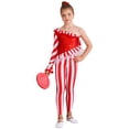 thumbnail image 3 of Yartina Girls Christmas Candy Cane Costume Striped Sequin Gymnastics Ballet Dance Unitard Jumpsuit Red 4, 3 of 7