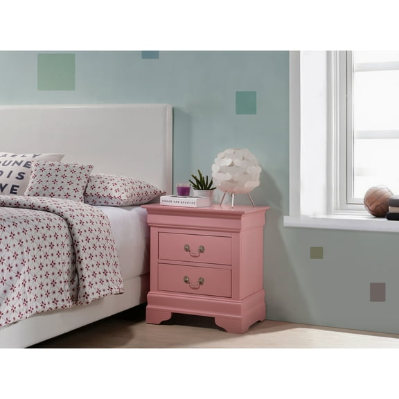 Glory Furniture Louis Phillipe 2 Drawer Nightstand in Pink