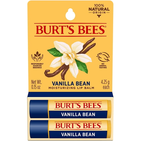 Bálsamo labial Burts Bees con sabor a vainilla hidratante, 2 x 4,25 ml