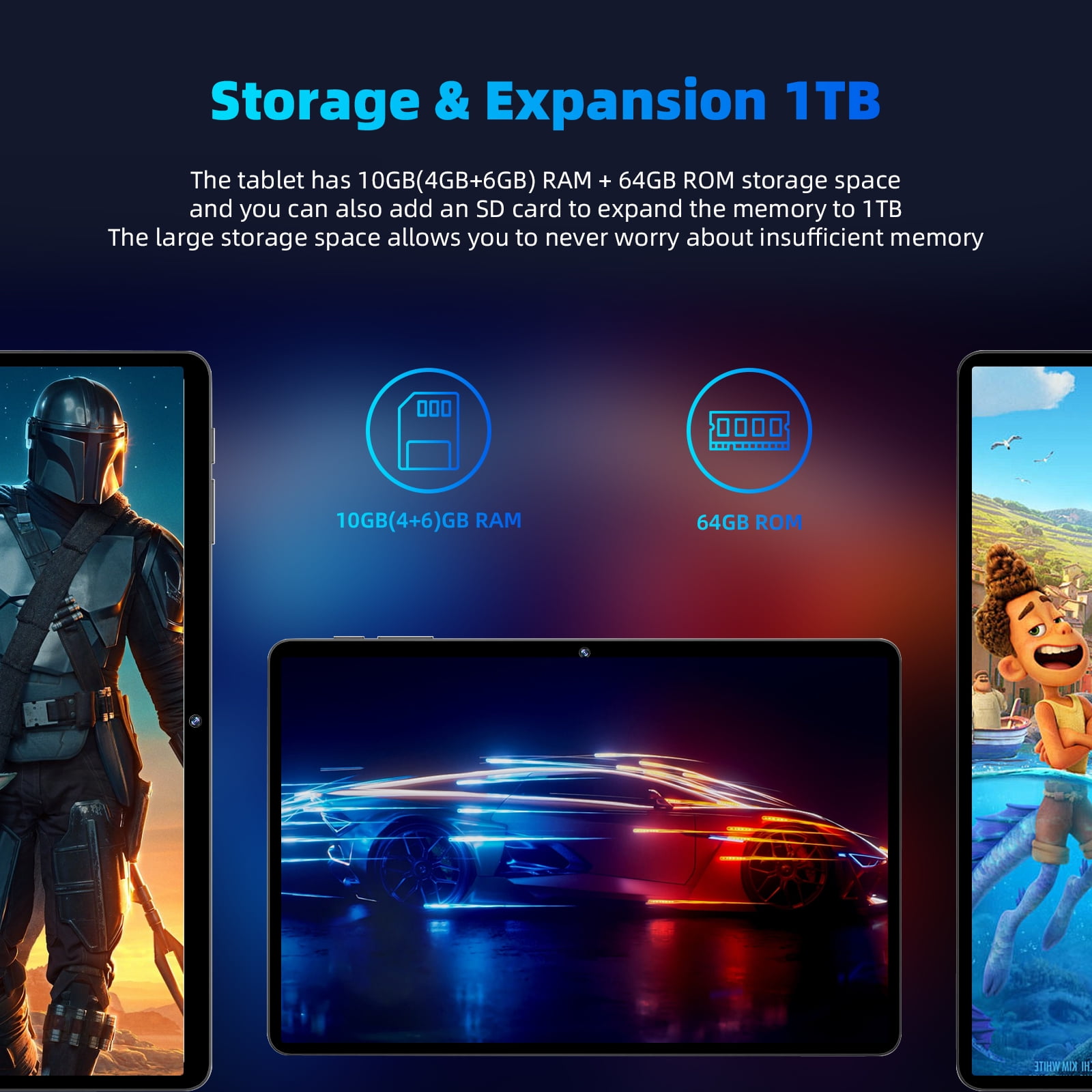 10 inch Android 15 Tablet, Octa Core Processor, 10GB+64GB+512GB Expansion, 1280x800 Display Touchscreen, Wi-Fi6, Dual Camera, 6000mAh Battery Tablet PC,Support Widevine L1 Google Kids Space