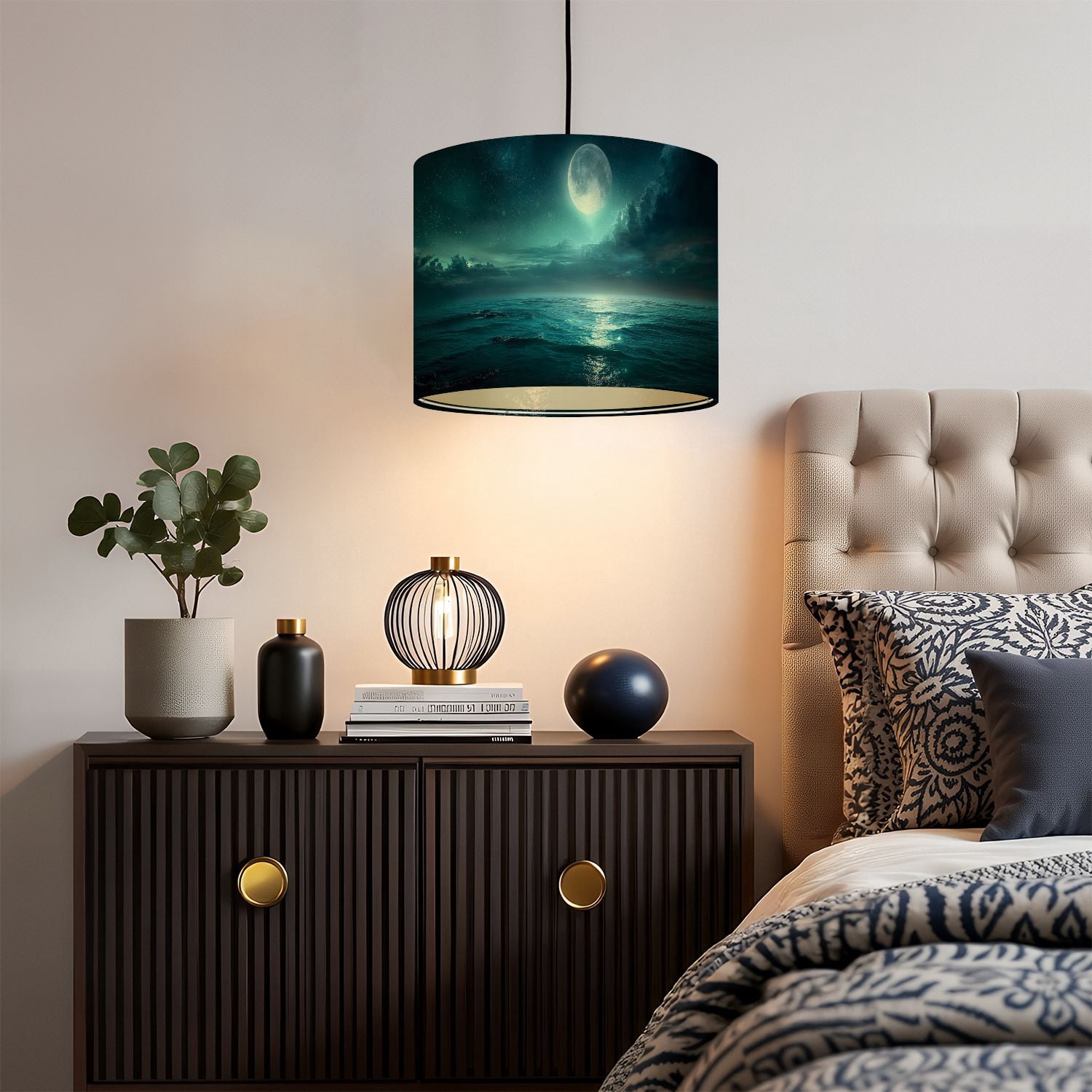 Linen Drum Lampshades Moon Sea Magic Night Underwater Scene 13"x13"x10" Light Shade for Table Lamps Floor Lamp Shades Lampshade Replacement Assembly Required