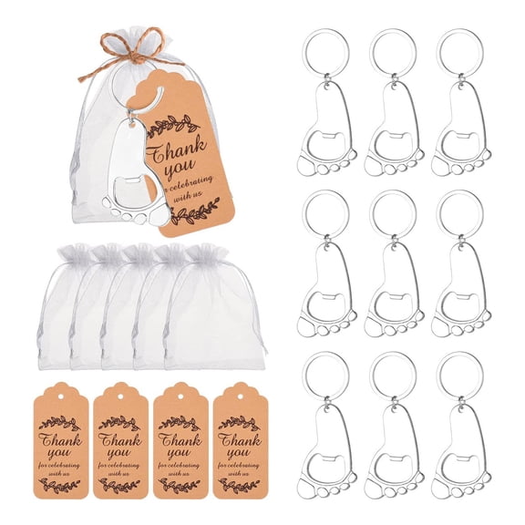 10 Pcs Cute Baby Footprint Shaped Bottle Opener Keychain Baby Shower Party Favor Souvenir Return Gifts for Guest