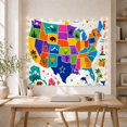 thumbnail image 5 of Colorful US Map Against Light Blue-Grey Background, Playful Illustration for Geography Fans, Educational Art Decor, Back to School Gift, Tapestry Wall Hanging for Bedroom and Dorm, 5 of 7