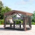 thumbnail image 2 of Yoleny Bancs à Bascule pour Patio Extérieur, Cadre en Aluminium Résistant aux Intempéries, Plateau en Verre Trempé, Auvent de Protection Solaire avec Moustiquaire pour Patio, Jardin, Cour Arrière, Pelouses, 2 of 8