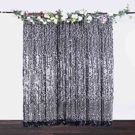 Efavormart 8ft x 8ft Black Big Payette Sequin Curtains Photo Booth Backdrop with Rod Pocket Photo Booth Backdrops Photography Background Drapes for Birthday Wedding Party