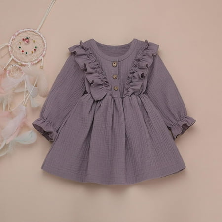 

Augper Toddler Dress Winter Fall Dresses Clearance Toddler Girl Fall Dress Ruffles Long Sleeve Vintage Kids Solid Dresses Tops Winter Outfits Casual Clothes