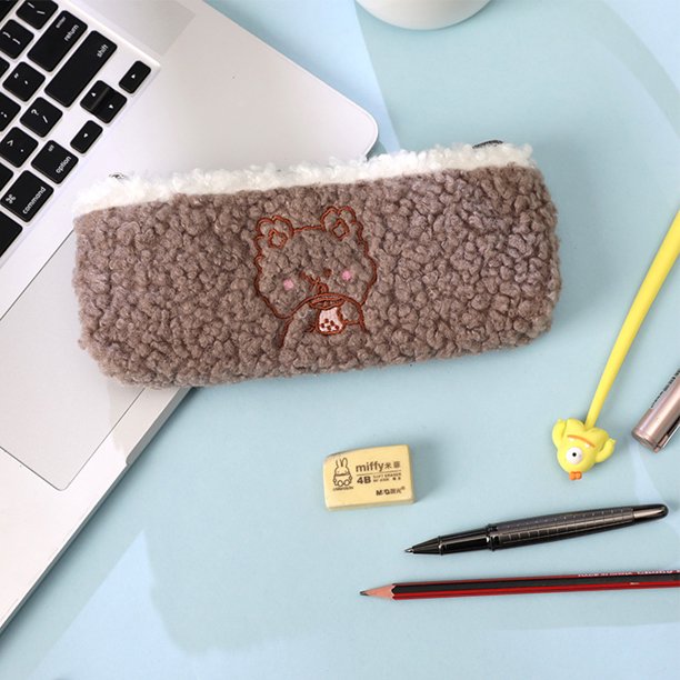 Cartuchera Bolsa de lápices de felpa Estilo coreano Bolsa de almacenamiento linda Kawaii Simple para niñas (Café) Wdftyju Libre de BPA