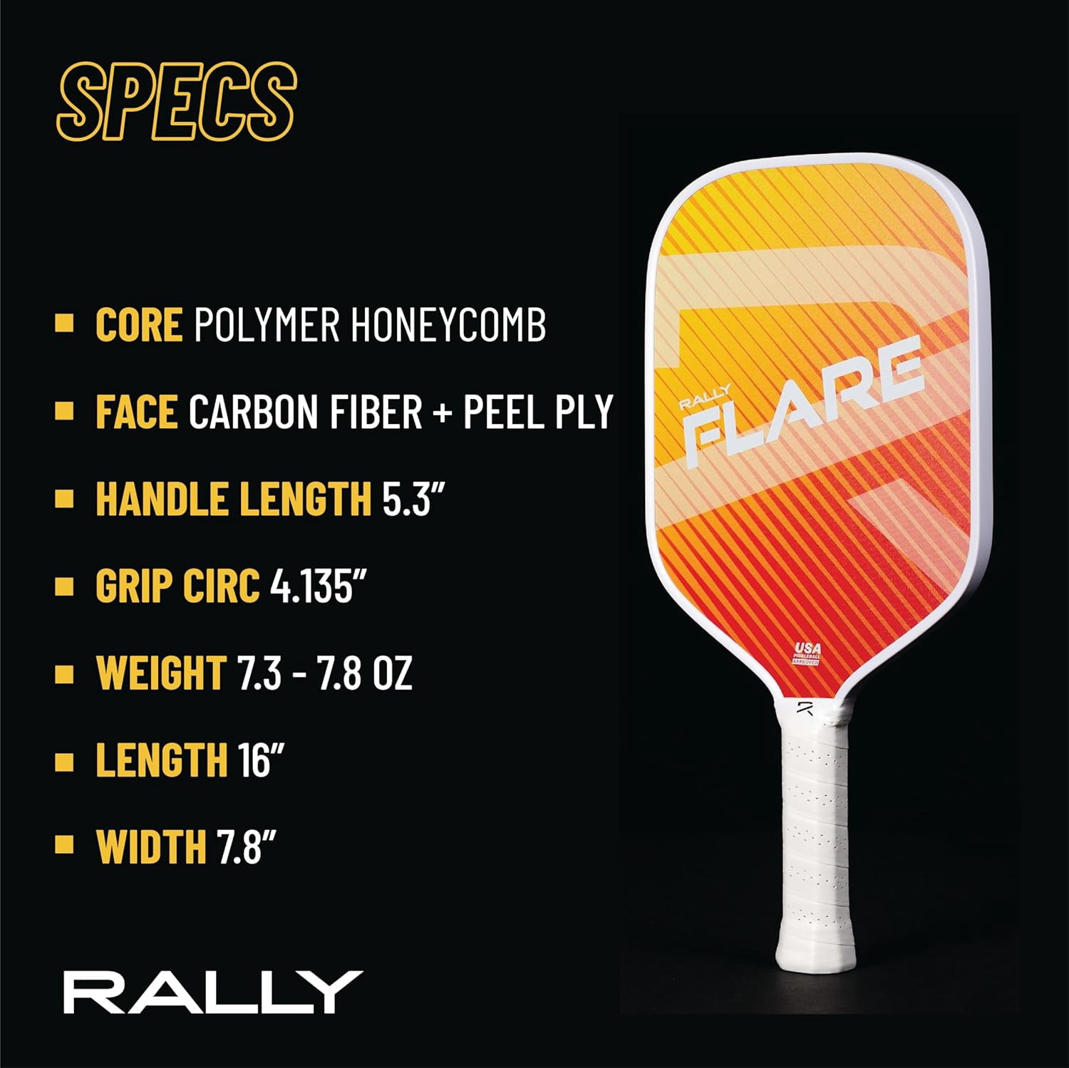 Rally Flare Graphite Pickleball Paddle – 2025 & Original Versions | Lightweight Design, Durable Polymer Core, Carbon or Graphite Face, USAPA Approved (Orange)