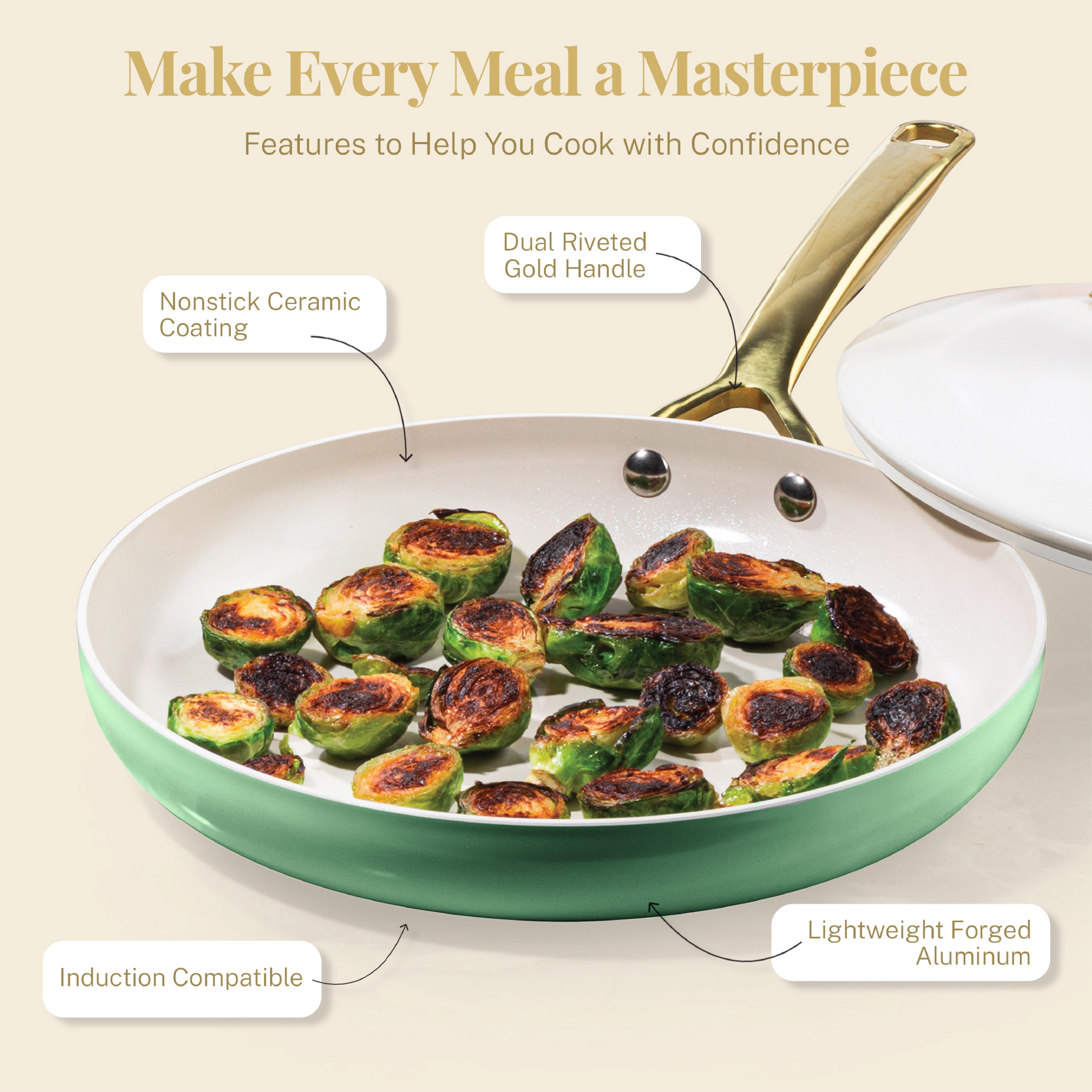 Gotham Steel Modern 11 Pc Ceramic Pots and Pans Set Non Stick, Kitchen Cookware Sets, Non Stick Pots and Pan Set, Ceramic Cookware Set, Pot and Pan Set, Non Toxic Cookware Set, Dishwasher Safe, Green