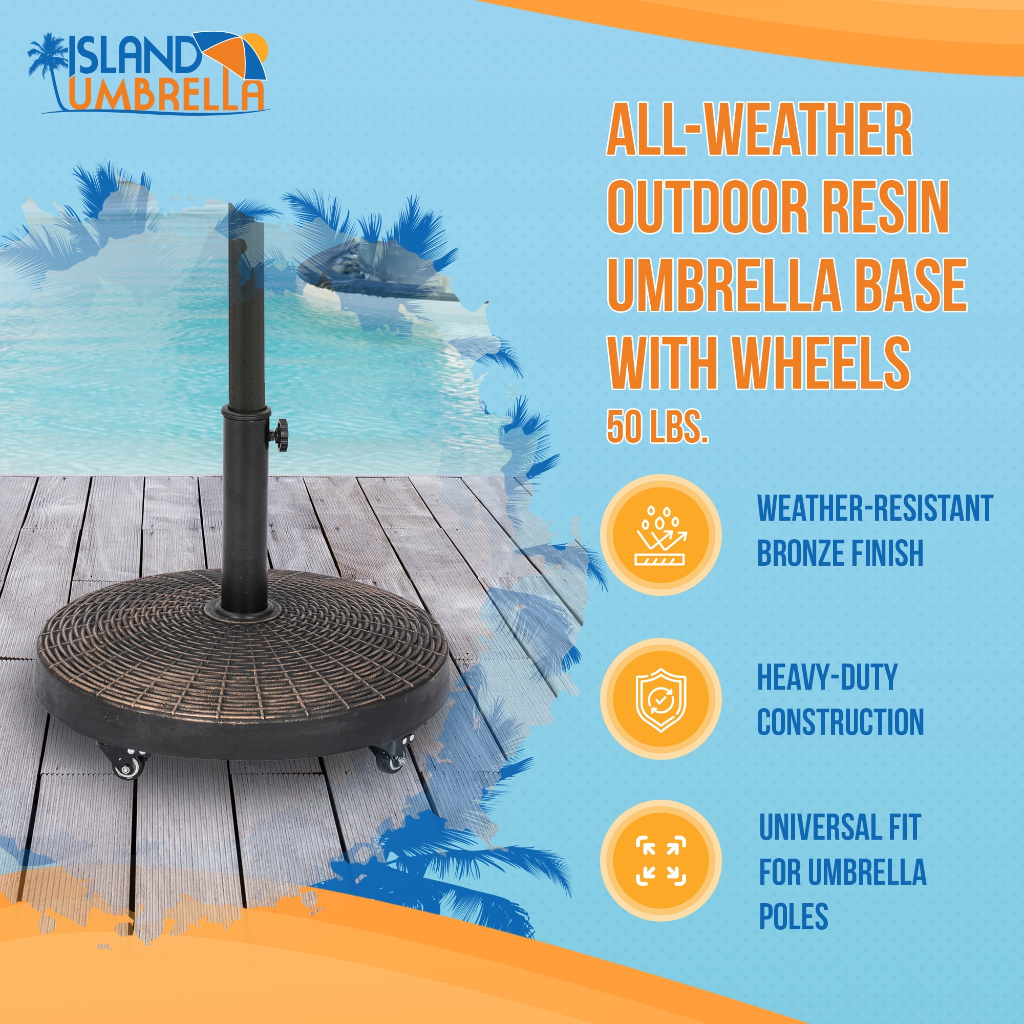 Island Umbrella 50-lb Bronze All-Weather Outdoor Round Resin Umbrella Base with Wheels