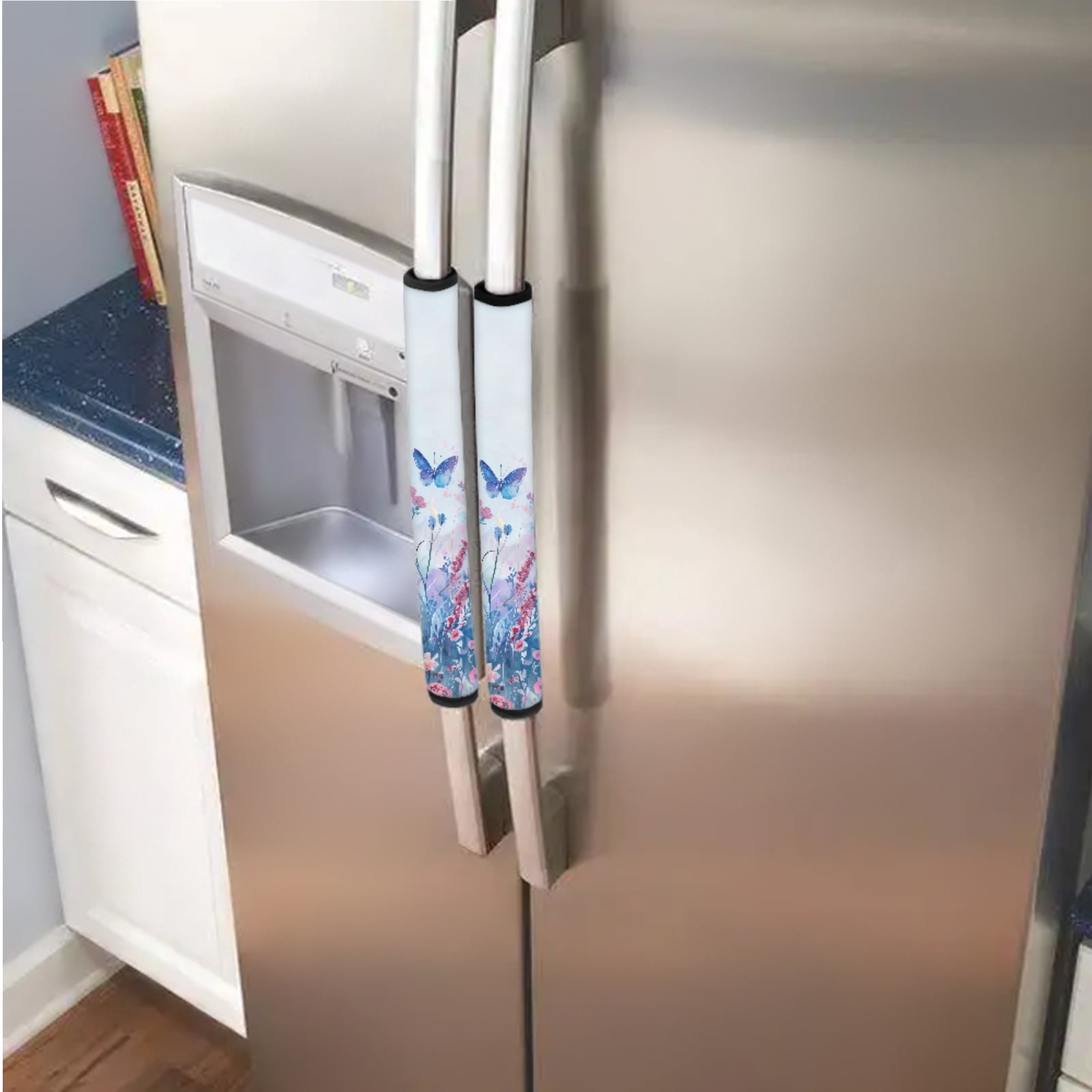 SEANATIVE 6 PCS Refrigerator Door Handle Covers Washable Kitchen Appliance Decors Door Cloth Protector for Fridge, Microwave, Oven, Kitchen Cabinet, Dish Washer, Butterfly Floral Light Blue